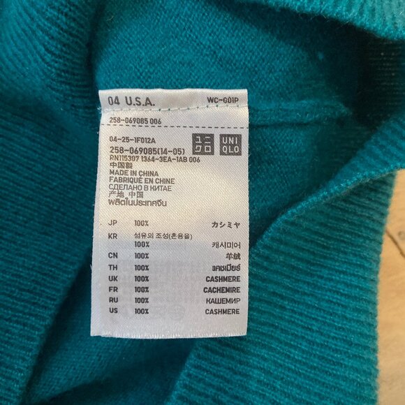 Uniqlo 100% Cashmere V-Neck Turquoise Sweater - Picture 5 of 5